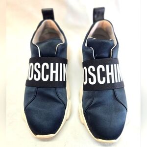 Moschino Women's Size 38 Black Logo Strap Teddy Sole Sneakers Shoes